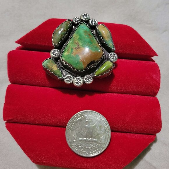 Jewelry - Vintage Native American Navajo sterling silver 925 green Turquoise Ring Size 8